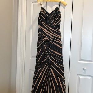 Sleeveless black & tan evening gown